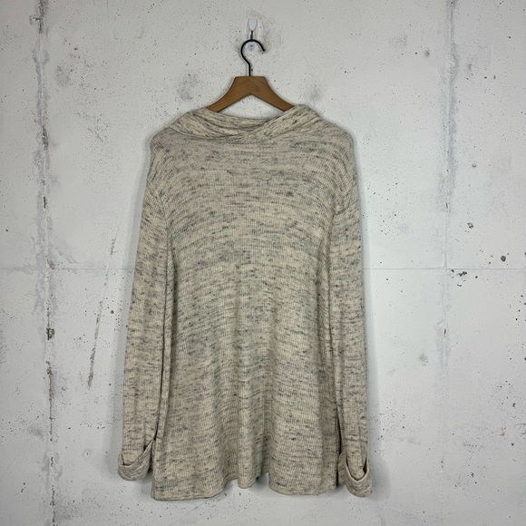 Habitat Cream Gray Speckled Cowl Neck Oversize Tunic Sweater Boucle Knit XL - Picture 10 of 12